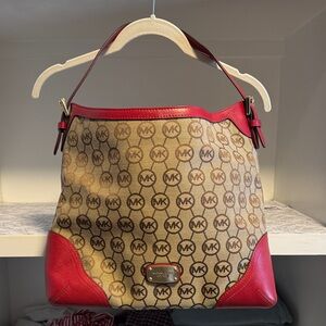 Michael Kors Tan and Red Hobo Bag